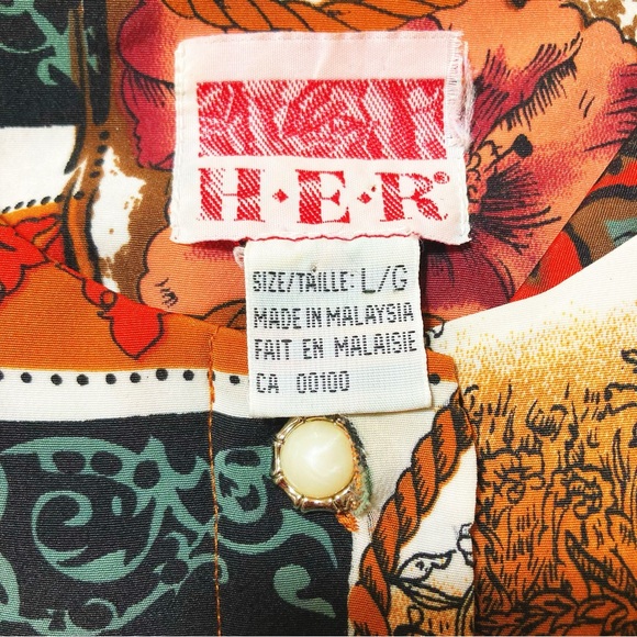 HER Vintage floral print button-down shirt ~ Autumn whimsigoth LARGE XL blouse - Picture 2 of 14